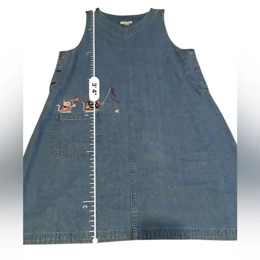 Christopher & Banks NWT Denim Jumper Dress‎ Women’s Size Large Cat Patriotic - Picture 7 of 7